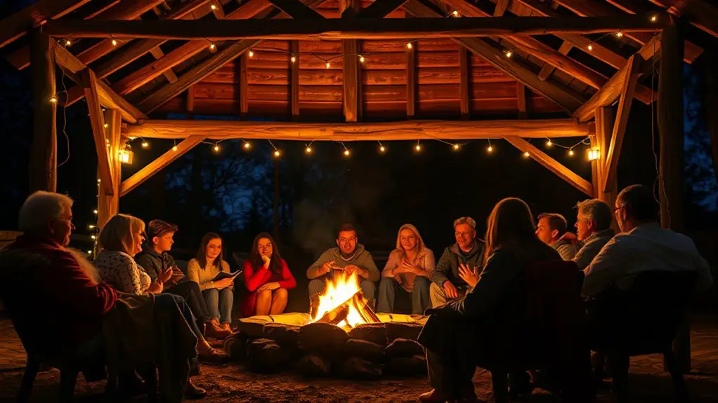 campfire storytelling under gazebo