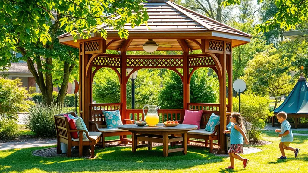 community gathering in gazebo