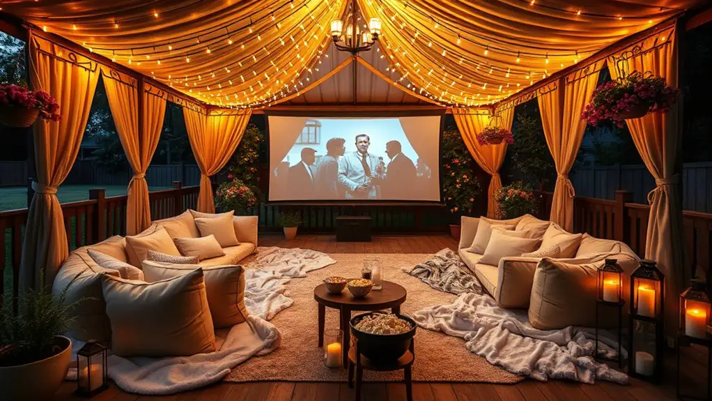 cozy outdoor movie setup