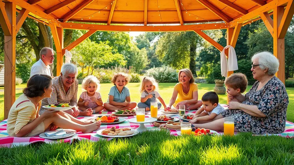 family picnic under gazebo