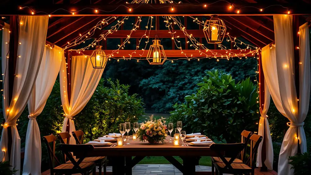 gazebo dinner party lighting