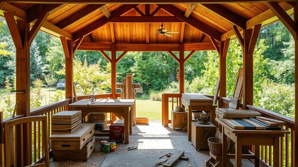 gazebo woodworking class setup