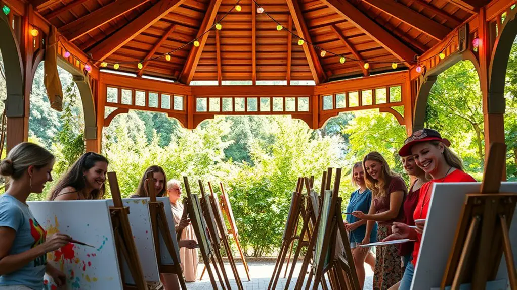 group painting under gazebo
