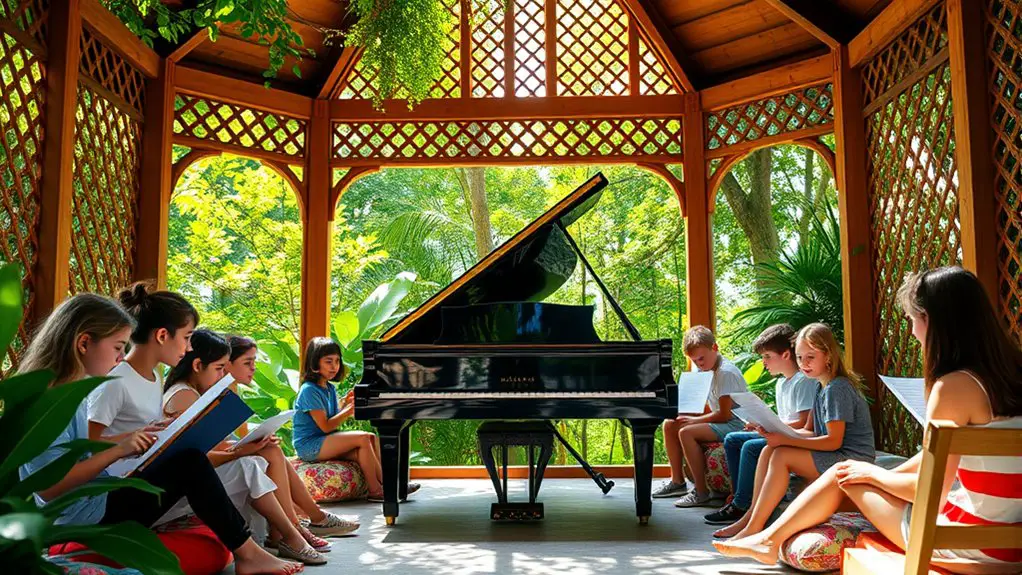 group piano lesson outdoors