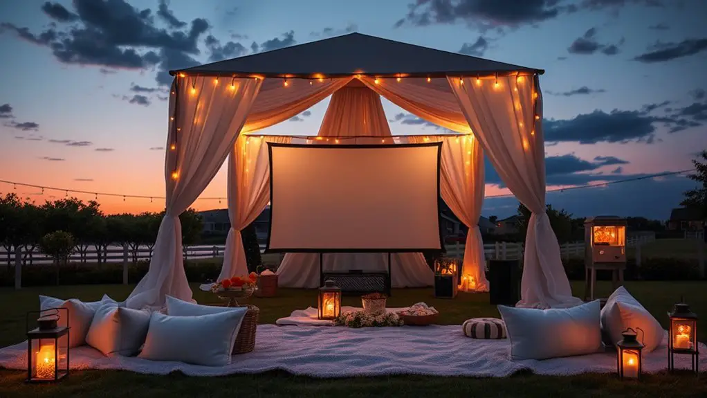 outdoor movie gazebo setup