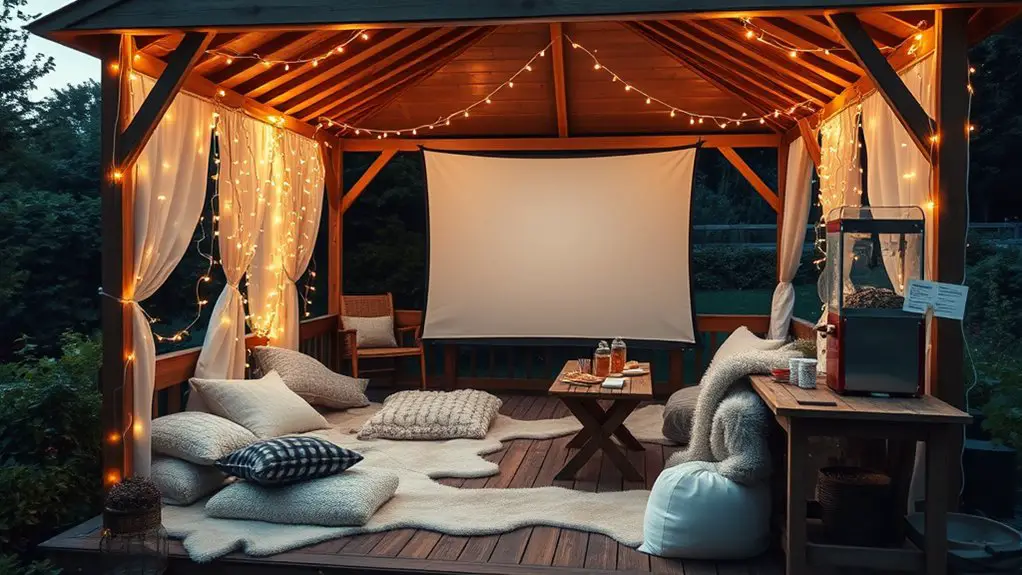 outdoor movie gazebo setup