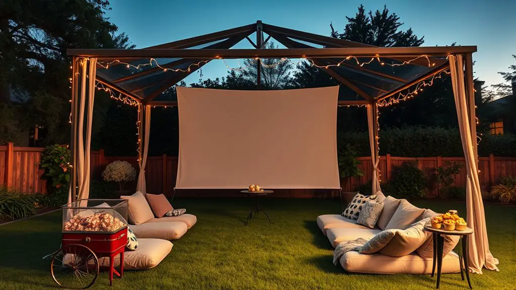 outdoor movie gazebo setup
