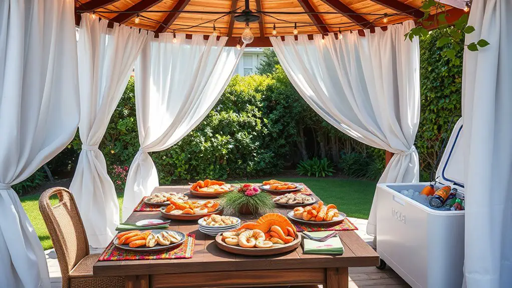 outdoor seafood feast setup