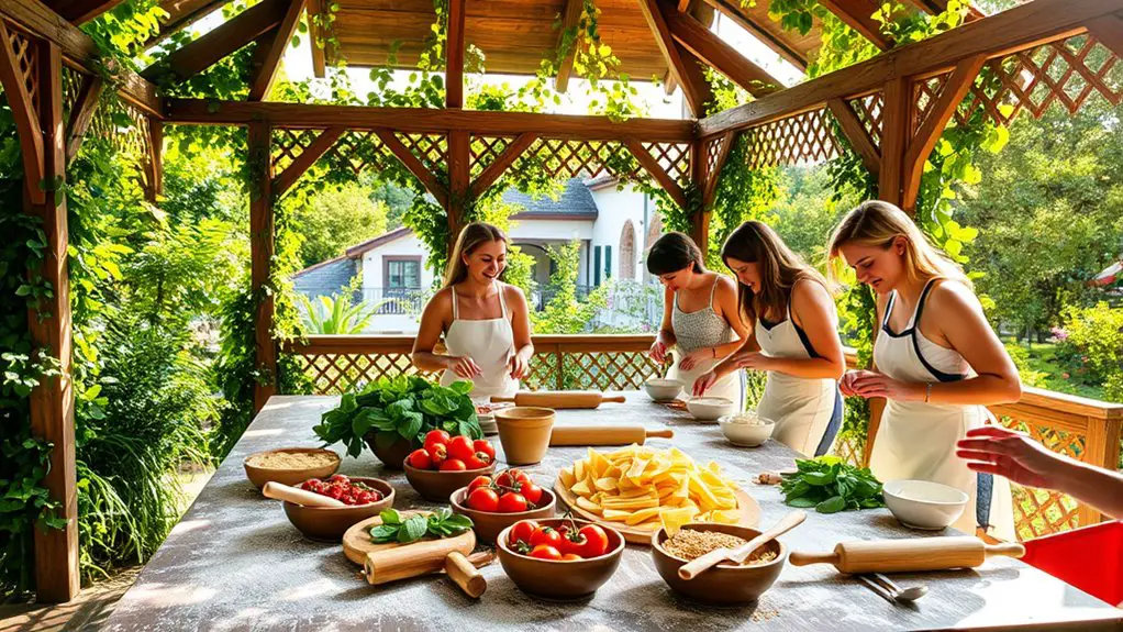pasta making class in gazebo