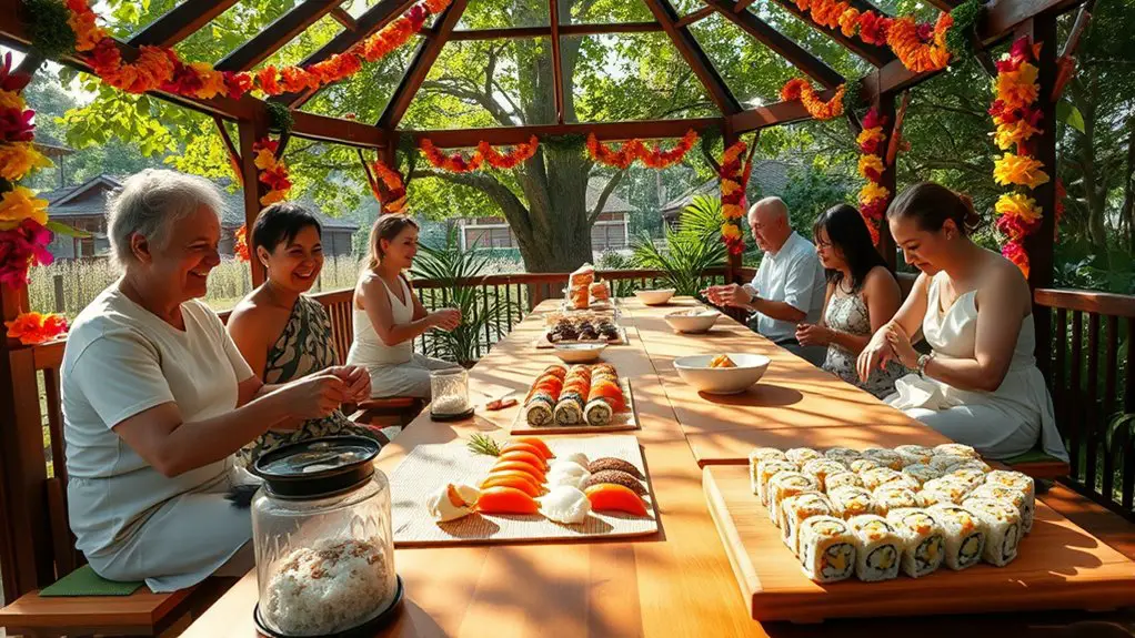 sushi making class in gazebo