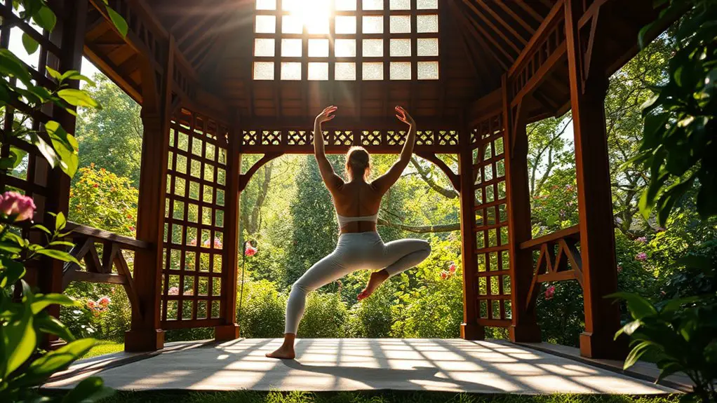 yoga session in gazebo