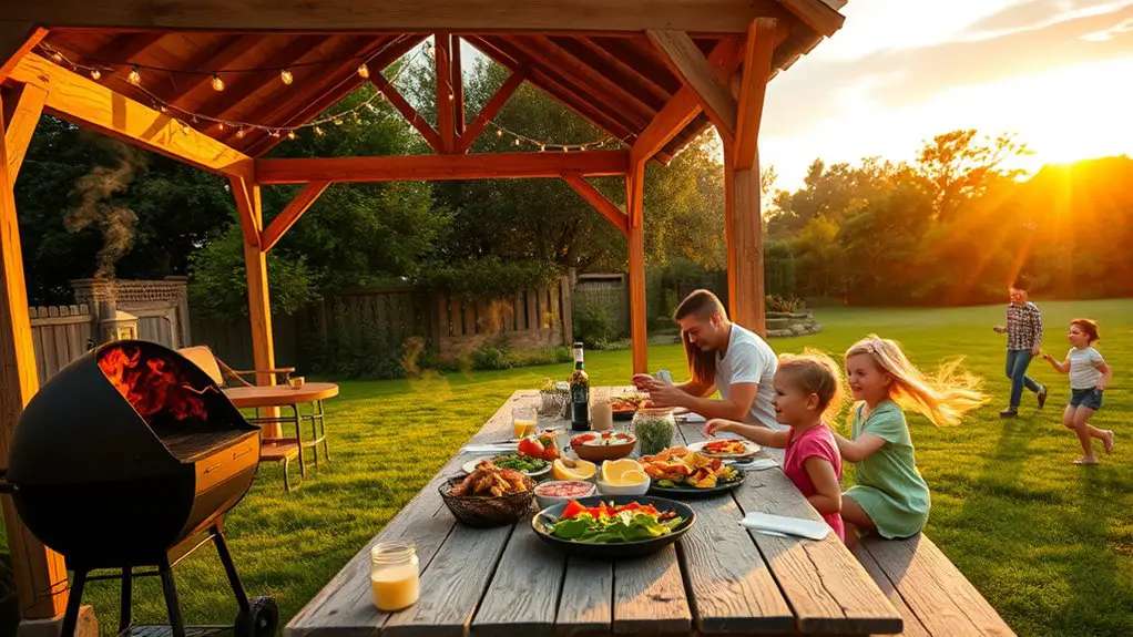 family bbq in gazebo