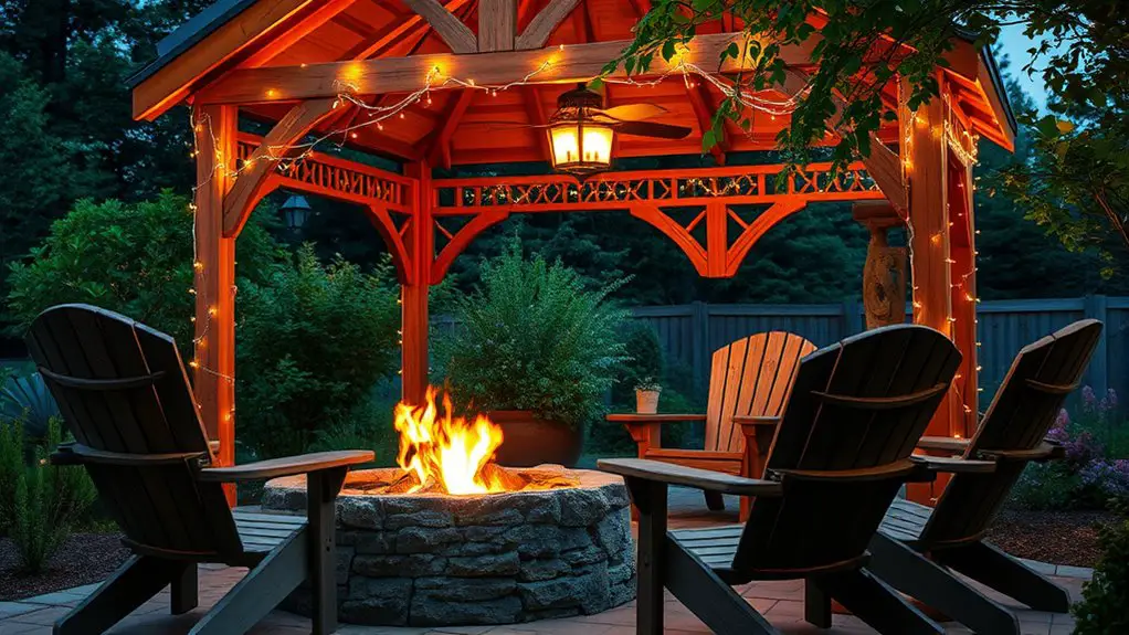 fire pit by gazebo