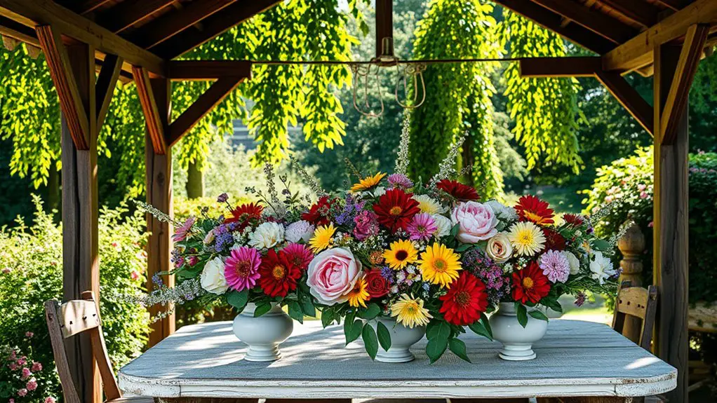 flower arranging under gazebo