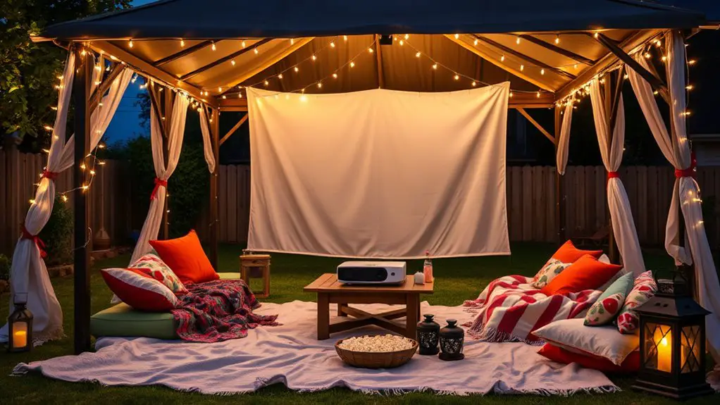 outdoor movie gazebo setup