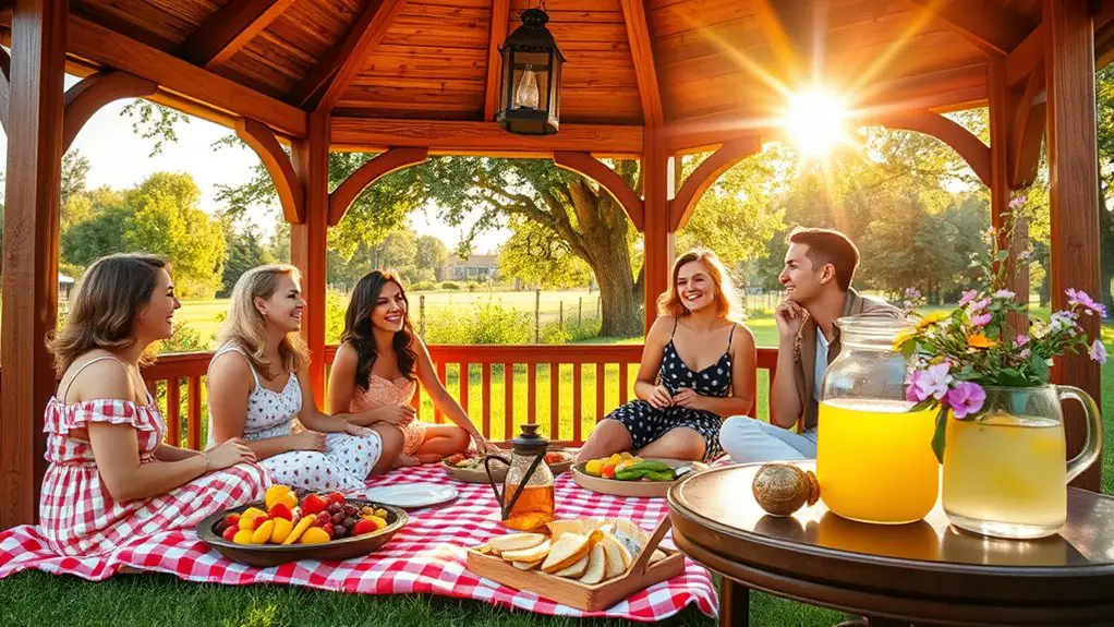 picnic gathering in gazebo