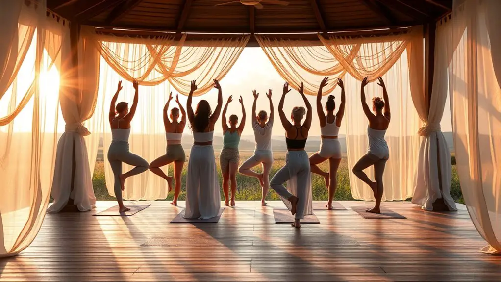 sunrise yoga under gazebo