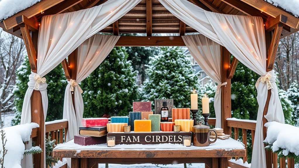 candle making in winter gazebo