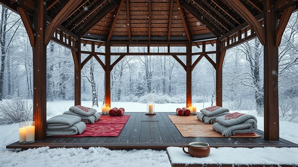 cold weather yoga setup