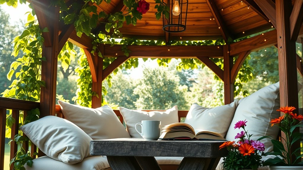 comfortable gazebo reading corner
