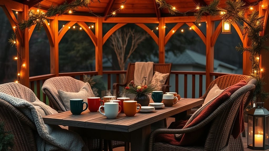 cozy gazebo hot drinks