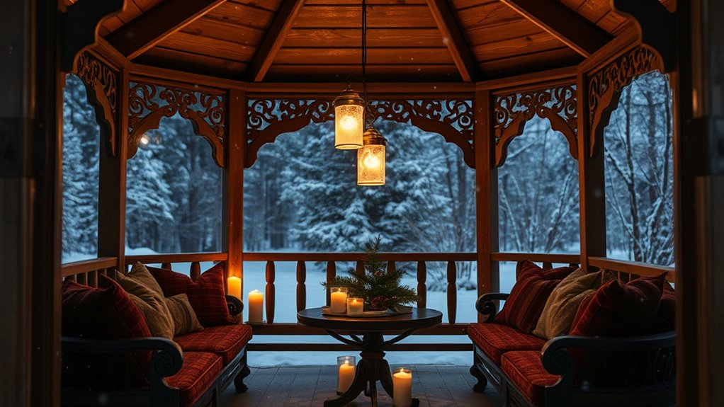 cozy winter gazebo ambiance