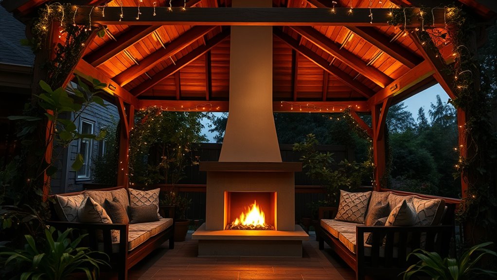fireplace installation in gazebo