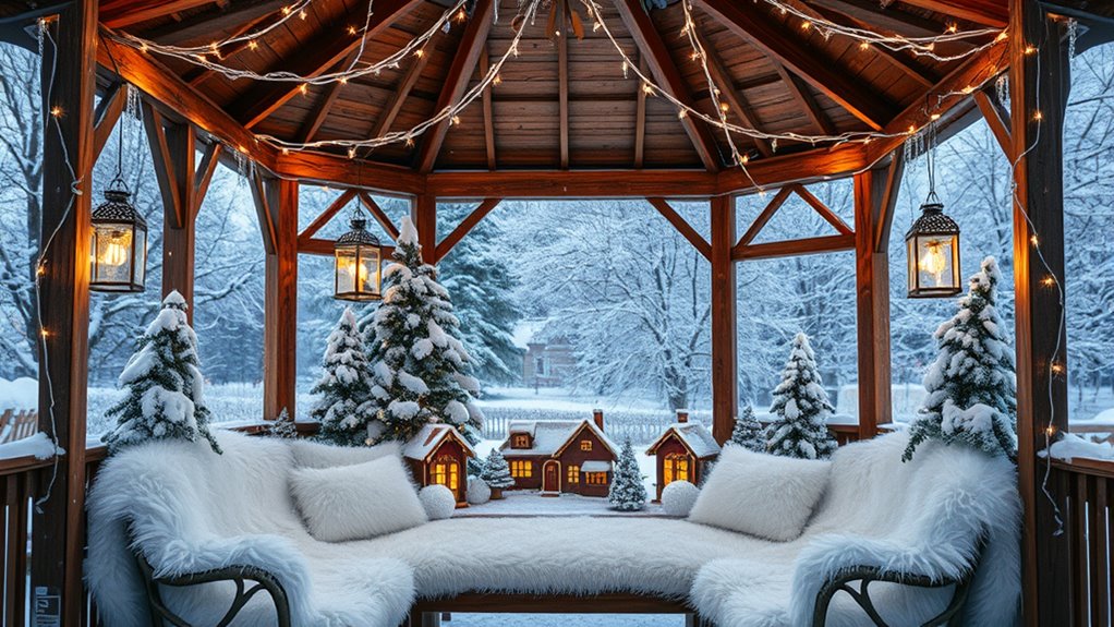 snowy gazebo interior displays