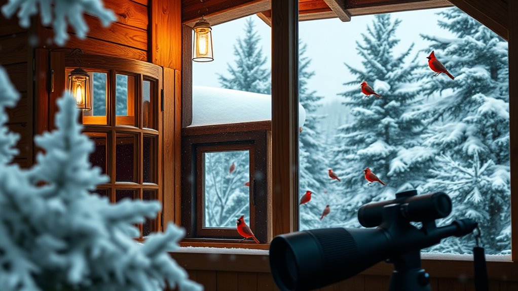 winter bird watching retreat cabin