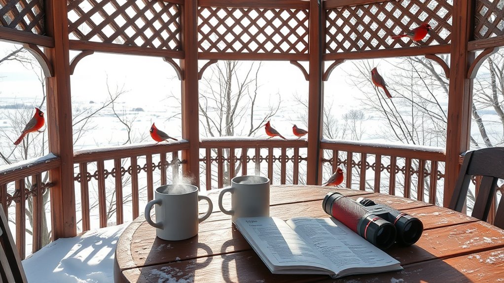 winter birdwatching from gazebo