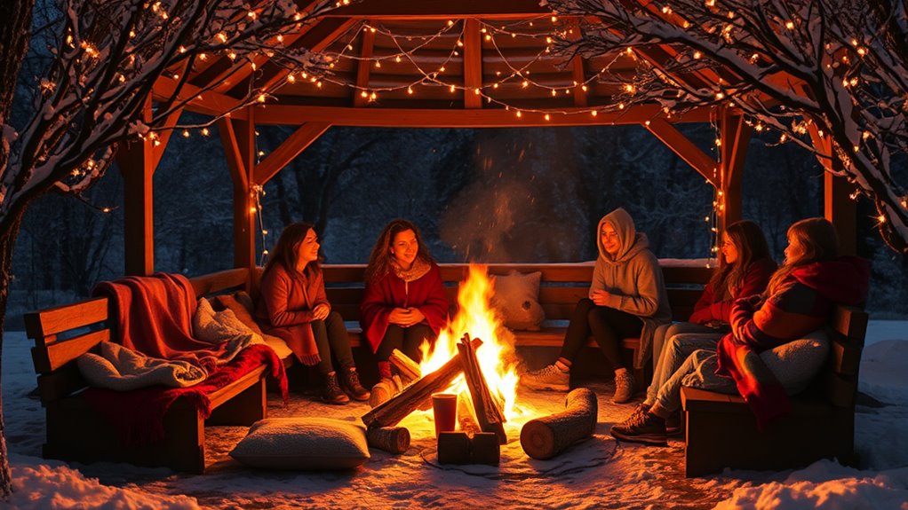 winter bonfire gazebo gathering