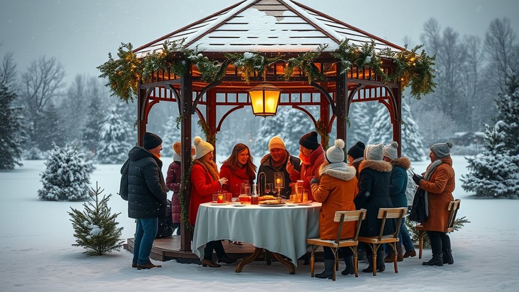 winter celebration at gazebo
