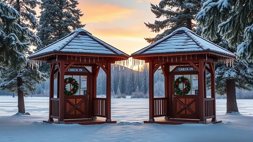 winter check in booths setup