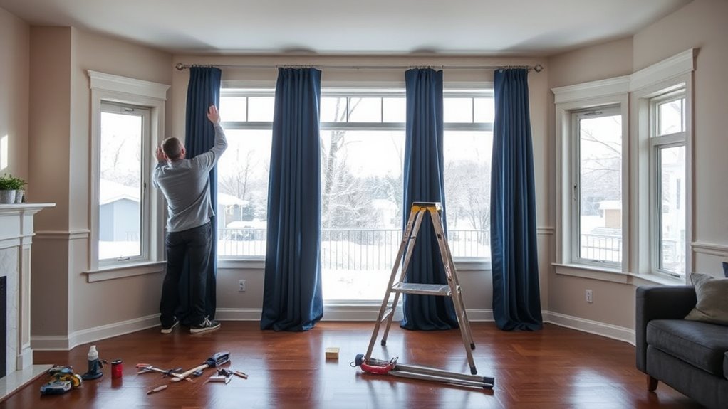 winter drapes curtain installation