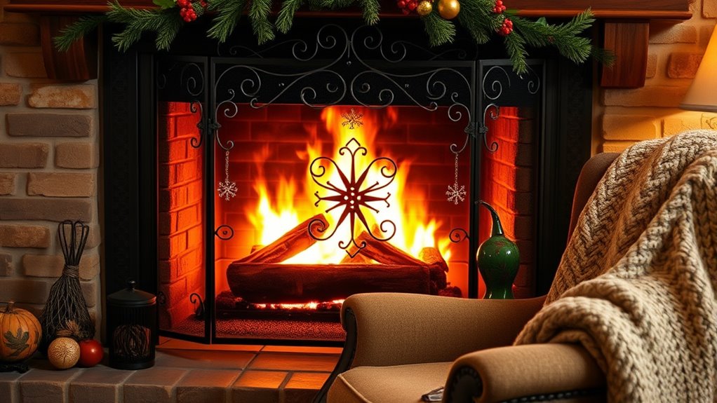 winter fireplace screen decor