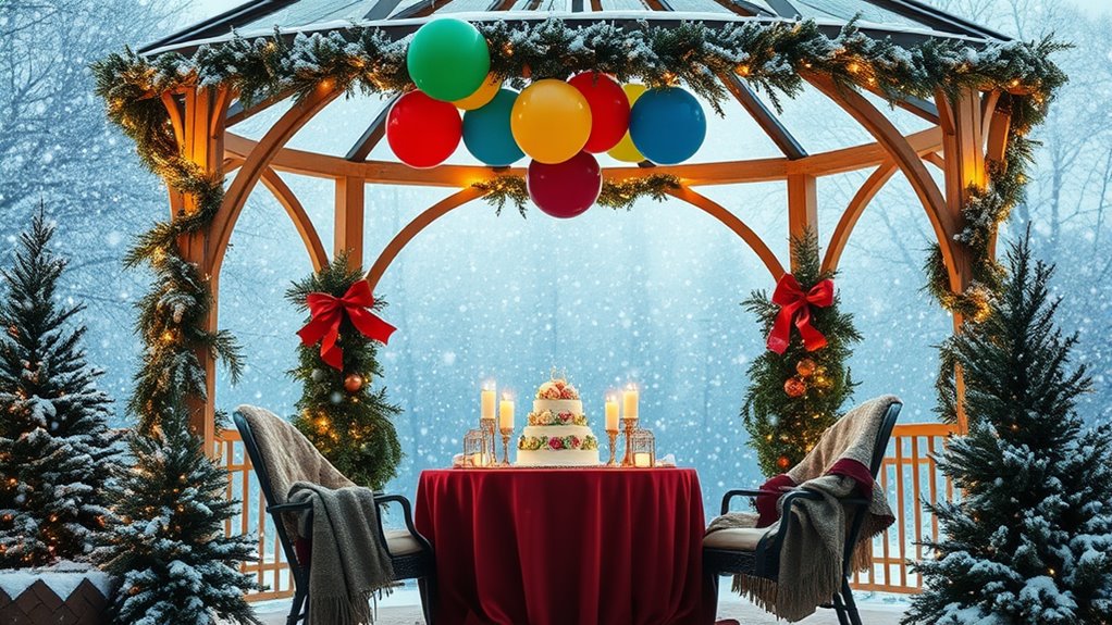 winter gazebo birthday decor