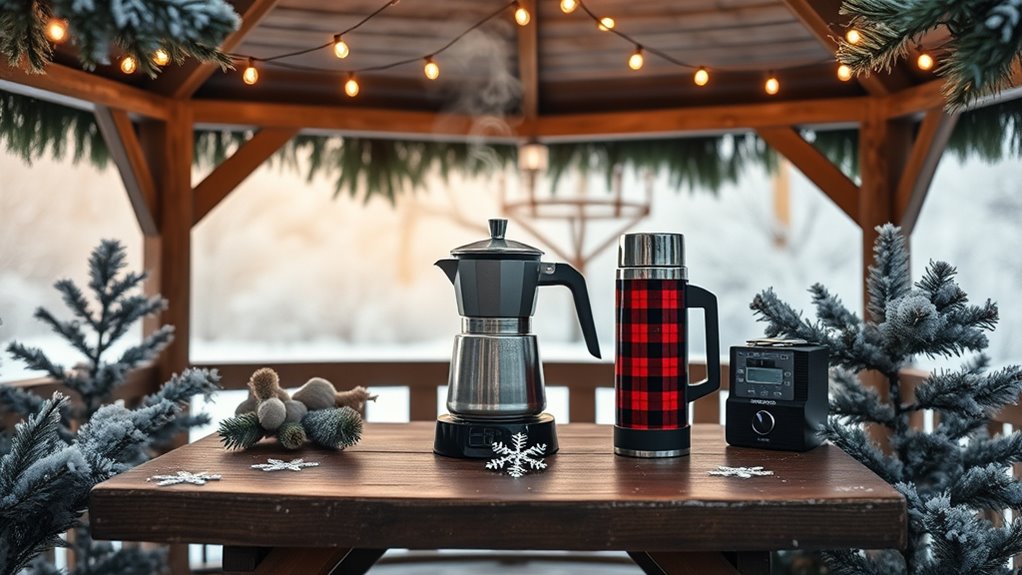 winter gazebo coffee station