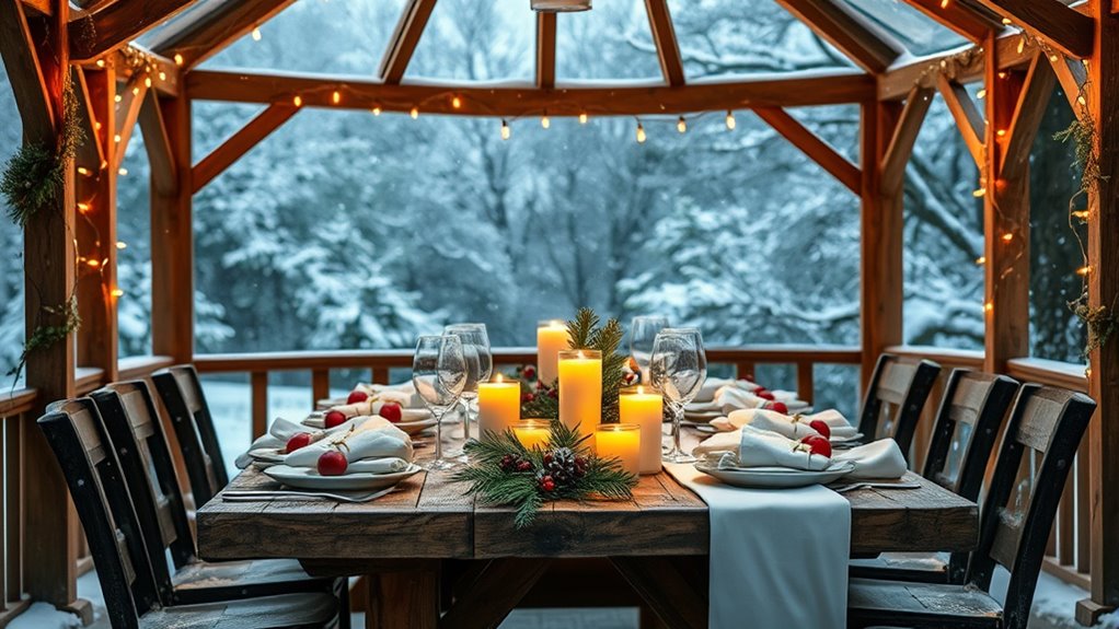winter gazebo dinner decor