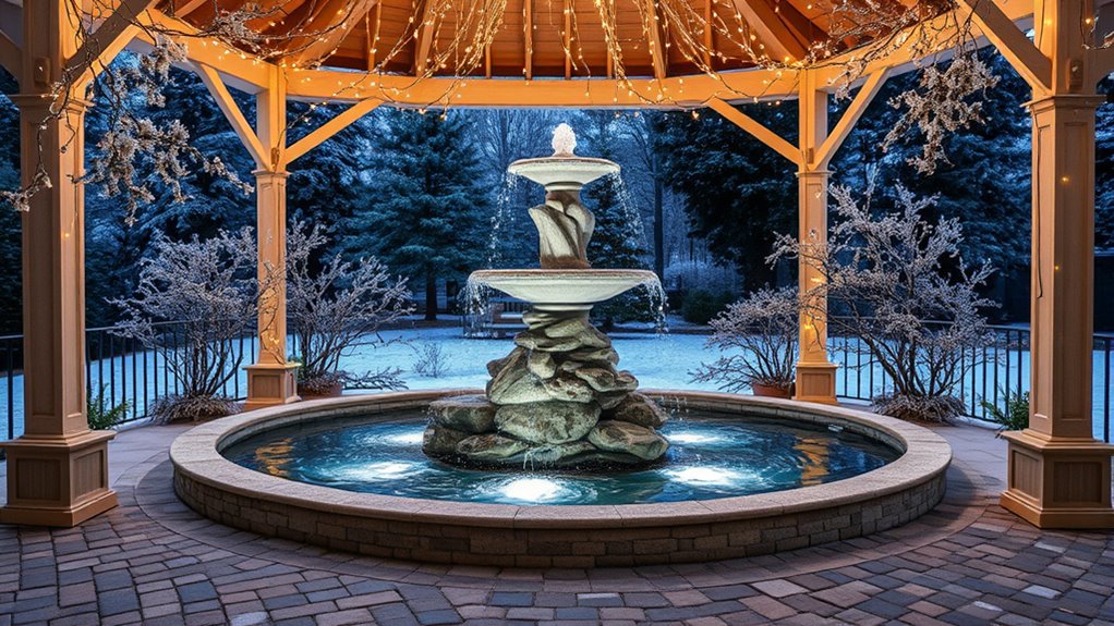 winter gazebo fountain ideas
