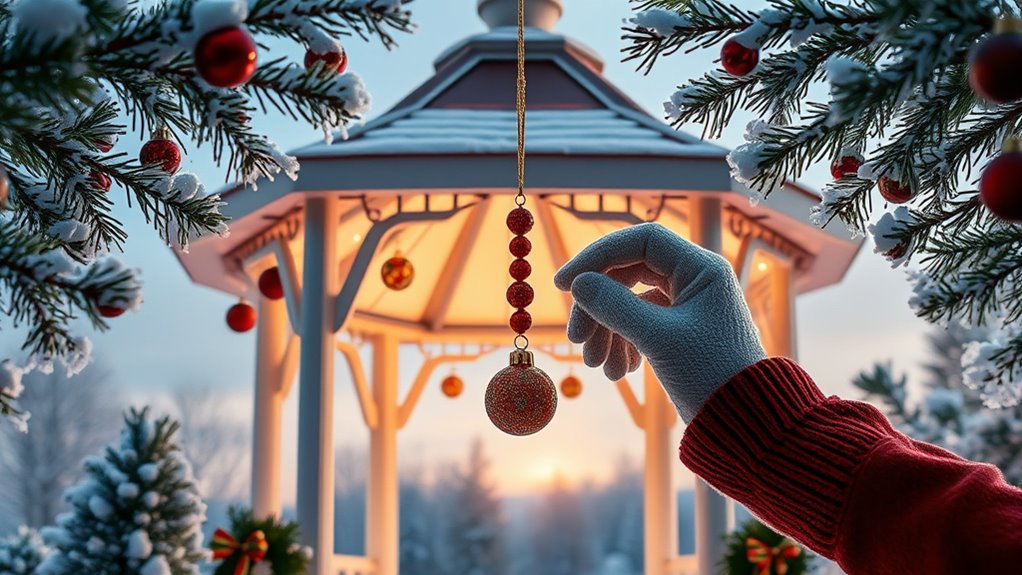 winter gazebo ornament installation