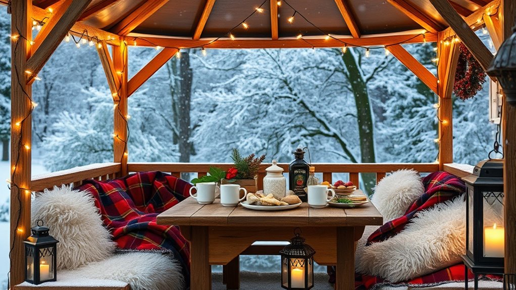 winter gazebo picnic setup
