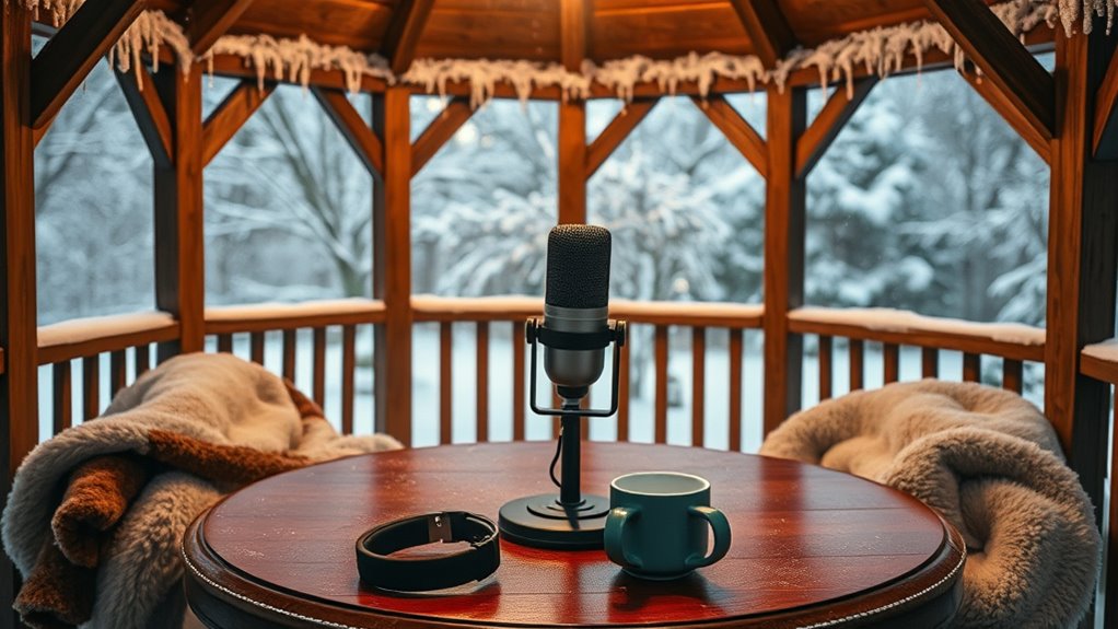 winter gazebo podcast setup