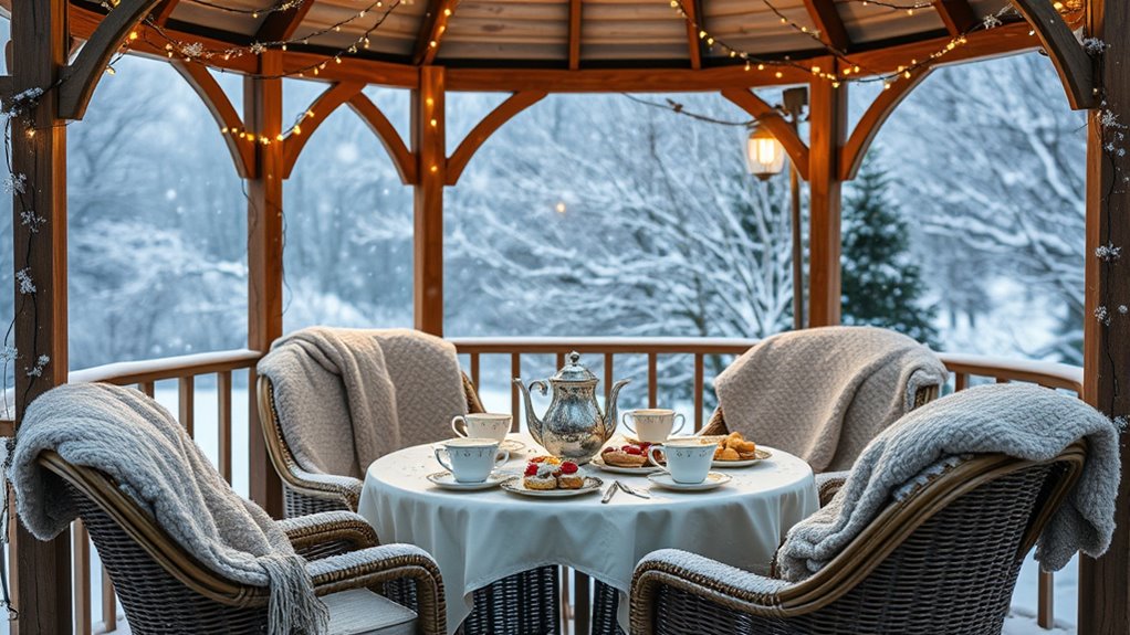 winter gazebo tea gathering