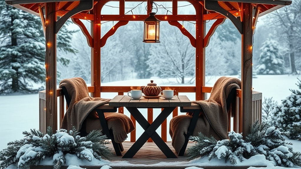winter gazebo tea gathering