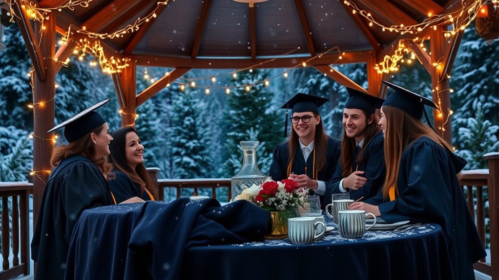 winter graduation celebration outdoors