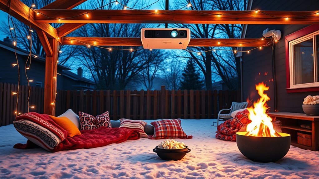 winter movie projector setup
