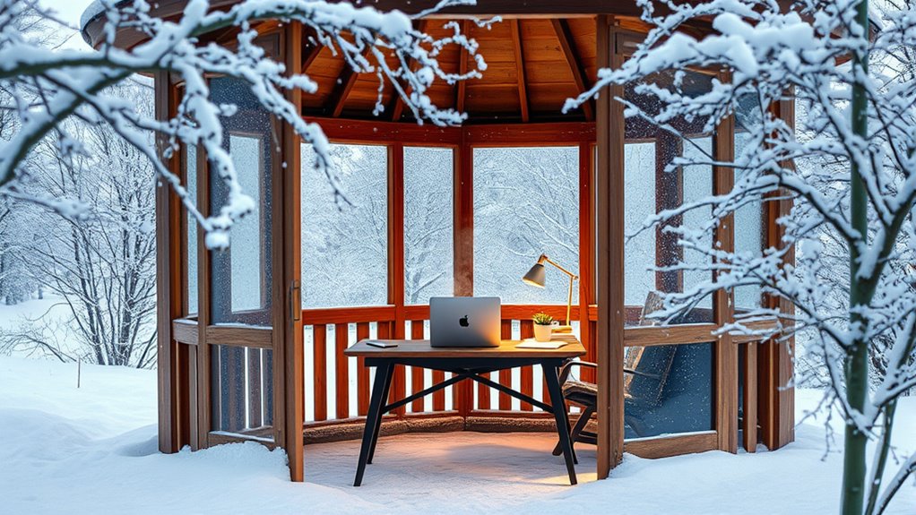 winter office in gazebo