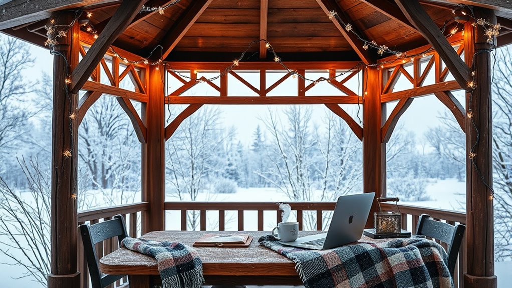 winter office in gazebo