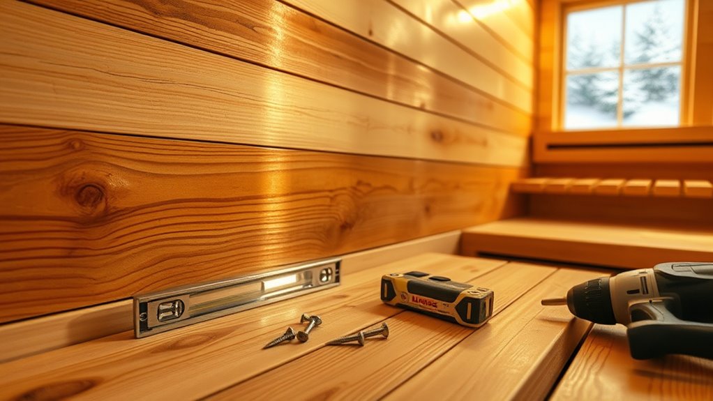 winter sauna wall installation