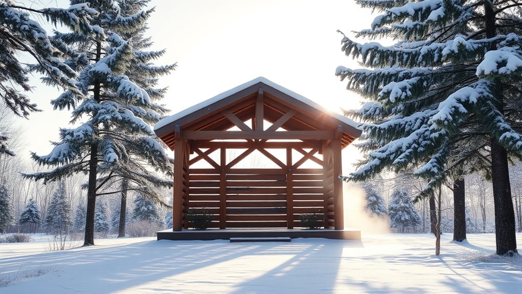 winter themed log gazebo